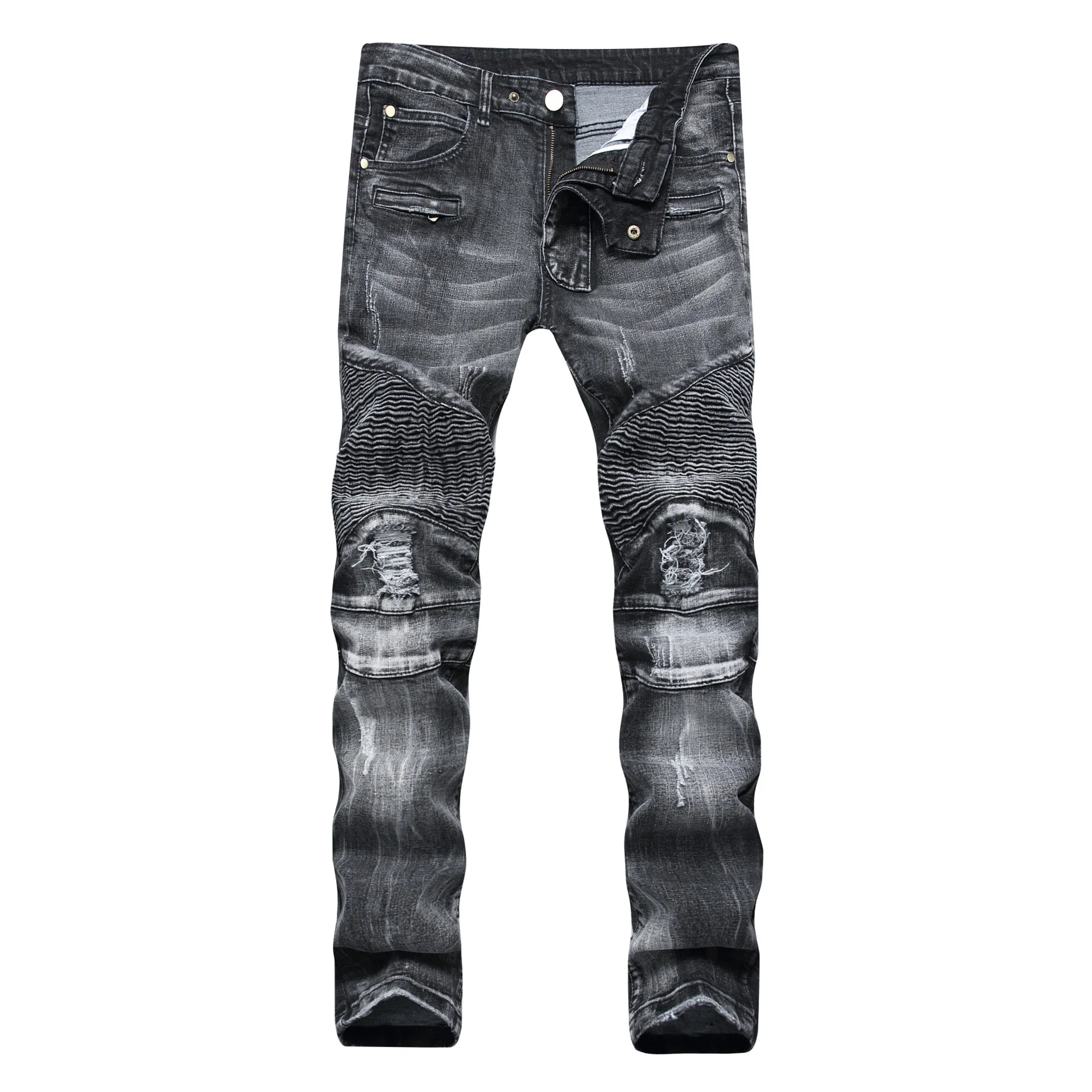 Pantalones Vaqueros Rasgados Para Hombre,Jeans Rasgados Negros Ajustados  Con Cremallera,Elásticos,Transpirables,De Moda - Buy De Alta Calidad Ropa  De Calle De Vaqueros De Los Hombres Pantalones De Jean Pantalones Hombre  Agujero Pantalones,Calle Pantalones