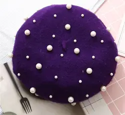 Beret Pearl Autumn Winter Cashmere Beret Starry Beaded Pearl  display picture 1