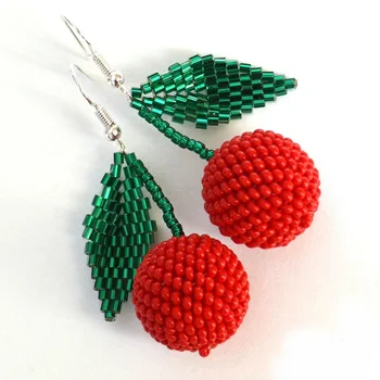 Moyamiya Fashion statement Handmade Crochet Fruit Earrings Sweet Cherry Earring For Women Girls seed bead earrings