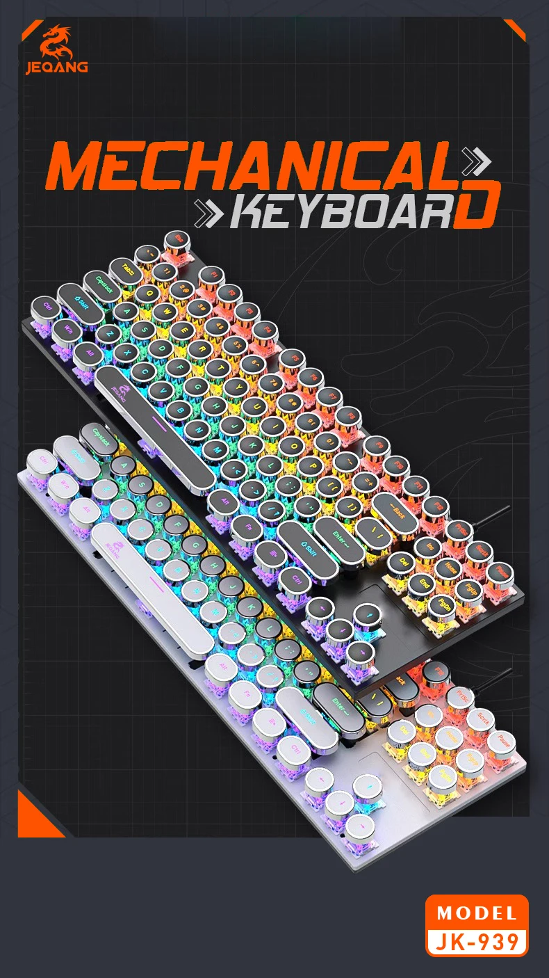 Jeqang JK-939 87-Key Wired Mechanical Keyboard QWERTY Layout with Green Shaft Punk Style for PC Gamers