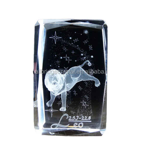 Kleine brug Hoge kwaliteit groothandel 12 Zodiac geschenken Ruwe 3D laser kristal glasblok voor souvenir cadeau