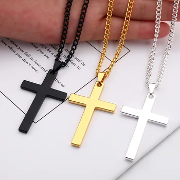Cross Necklace Plated Gold Silver Black Prayer Choker Cross Pendant Necklaces For Men Jewelry Gift Custom OEM Stainless Steel