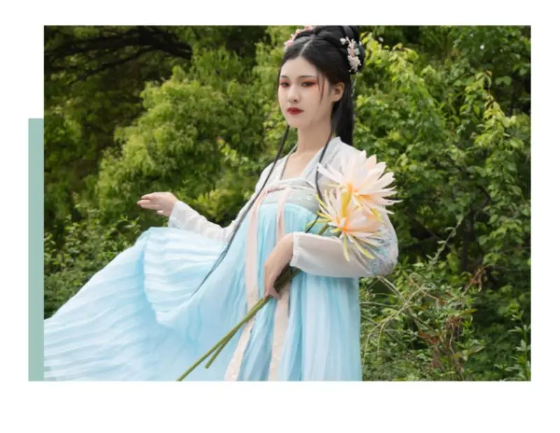 dinasty ancient beautiful fairy	blue traditional Customized embroidered hanfu traditional