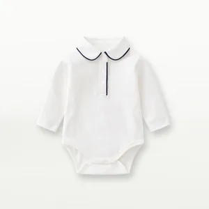 Wholesale Plain White Autumn Cotton Toddler Boy Romper Jumpsuit Onesie Rompers Suitable for Boys