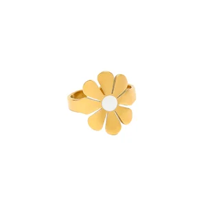 Enamel Gold Plated Girls Jewelry Fashion Flower Rings for Women