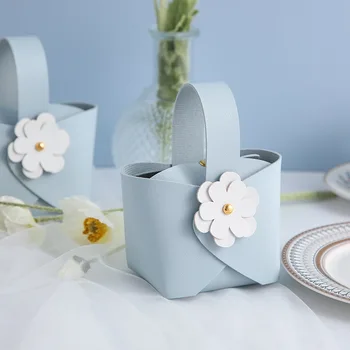 Leather Blue Gift Bags Candy Boxes Packaging Boxes Lipgloss Cosmetic Gift Box with Ribbon Wedding Favour Gifts for Guests