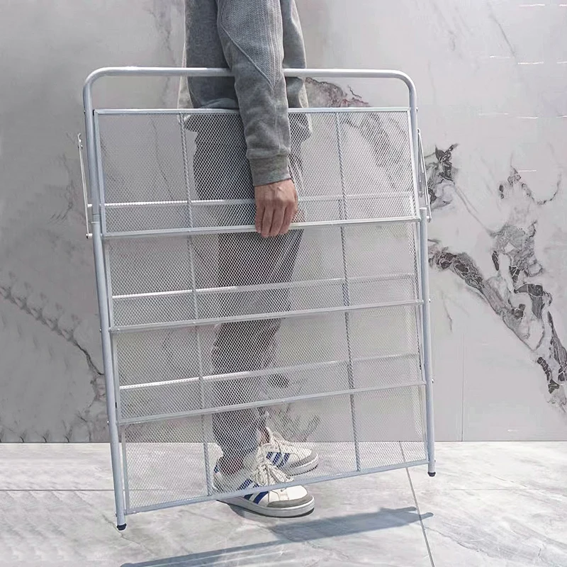 Wholesale 5-Layer Metal Grid Foldable Shoe Rack Stand Rust-proof Folding Shoe Organizer for Entryway Closet Use