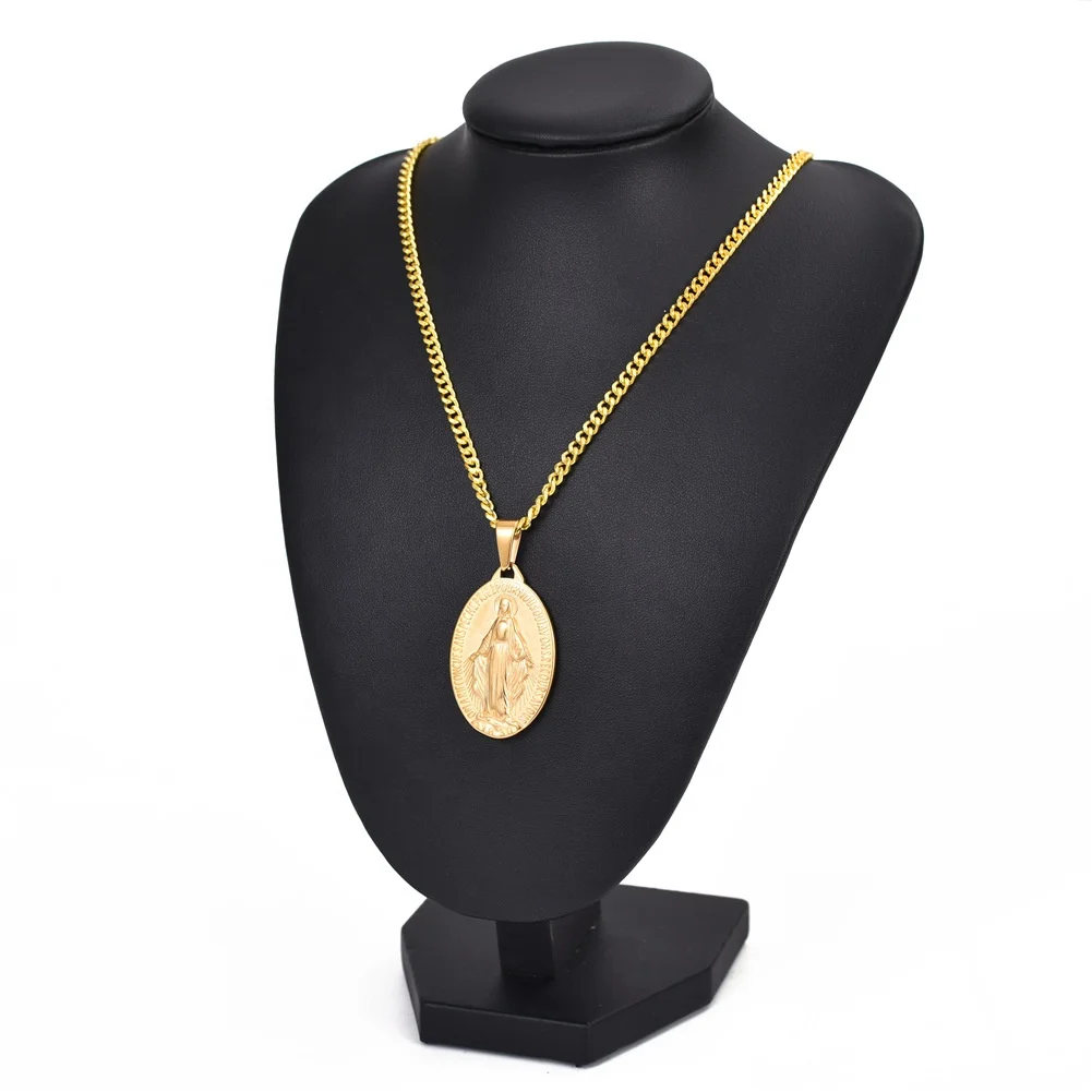 Hip Hop Maria Oval Necklace Titanium Steel Virgin Mary Pendant Necklace for Women