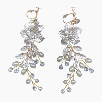 RE3581 Fashion Handmade Flowers Earrings Crystal Drop Wedding Earrings