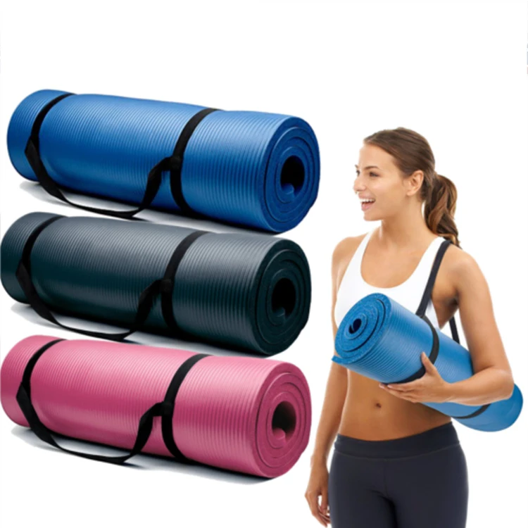 Custom Eco Friendly 10mm Thick Exercise Gym Mat Non Slip Yoga Mats with Carry Straps