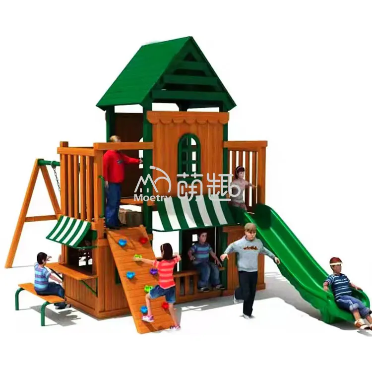 Moetry Outdoor Backyard Playground Wooden Playsets With Slide And Swing Set For Backyard Buy