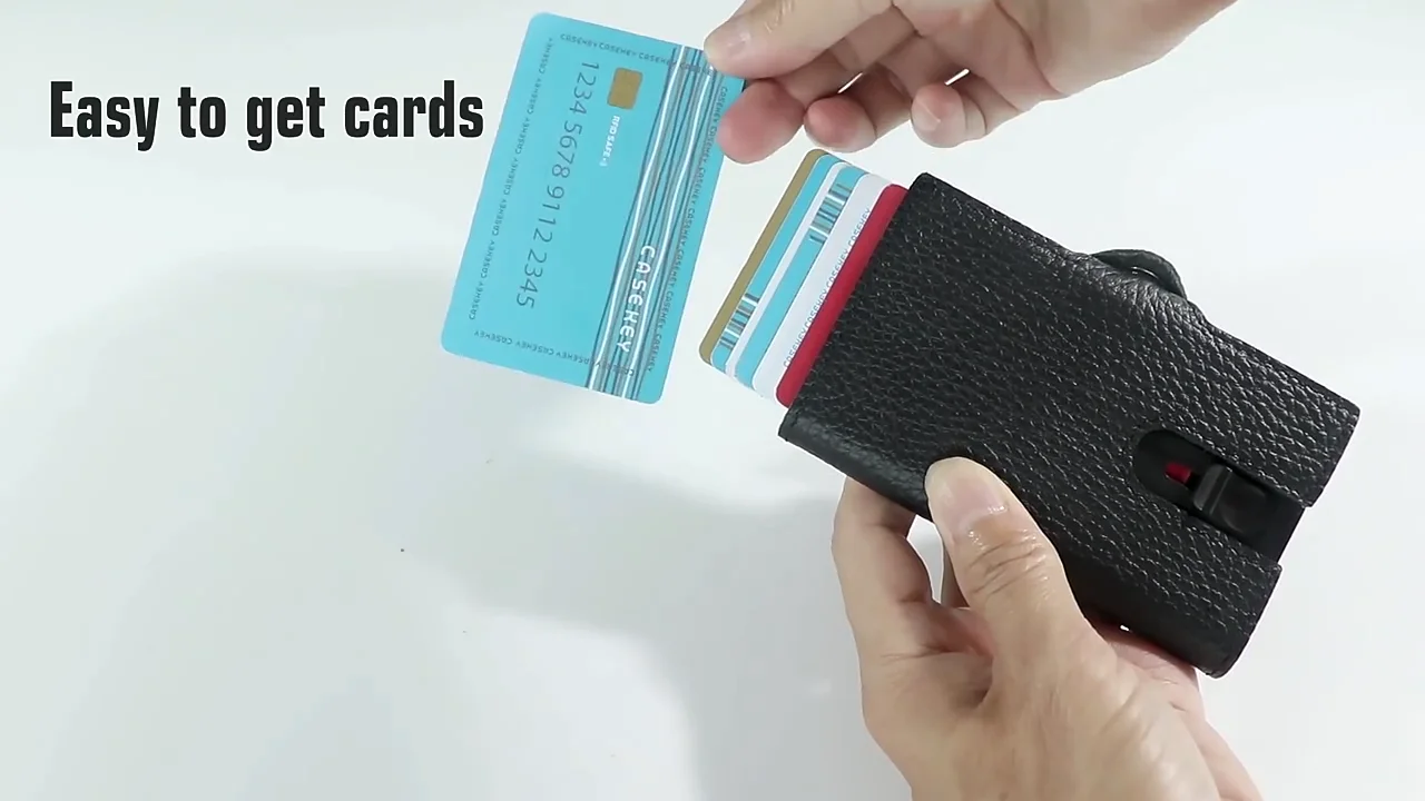 New Design Men Credit Card Slim RFID Blocking Popup Wallet Portafogli  Piccoli Leather Anti Theft Case Holder for GPS Tracker