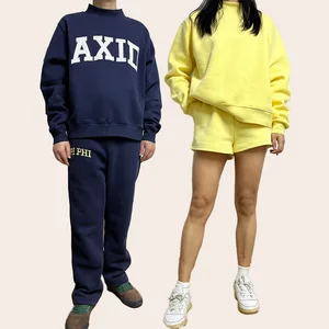 Winter Solid Streetwear Women's Unisex 2-Piece Fleece Jogging Sweatshirt Set Customizable Tracksuit Mock Neck Casual Jogger Set