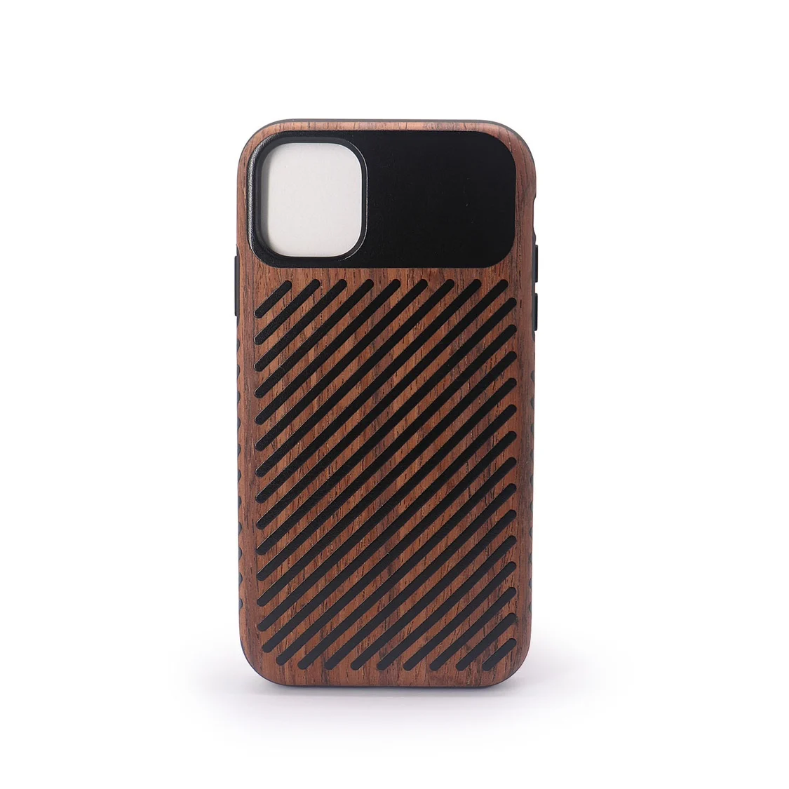 Hard Real Wood & Black Soft TPU & leather hybrid phone case Shockproof Protective Cover for iphone 14 15 16 plus