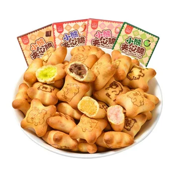 37g Bear Biscuits Sandwich Crisp Cream Cocoa Lemon Flavored Casual Snacks for Kids Matcha Chocolate Flavor Cookies