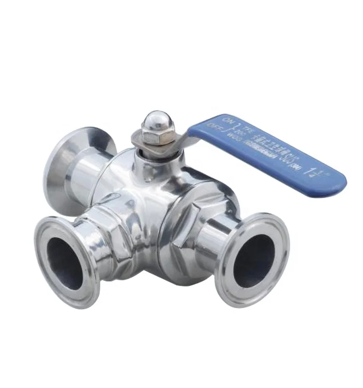 ss304 sanitary stainless steel tri clamp 3 way ball valve