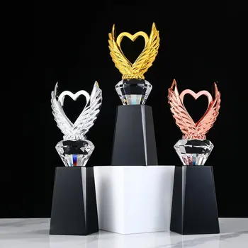 Sports-Themed Winged Metal Glass Crystal Trophy Polished with Nautical Style and UV Printing