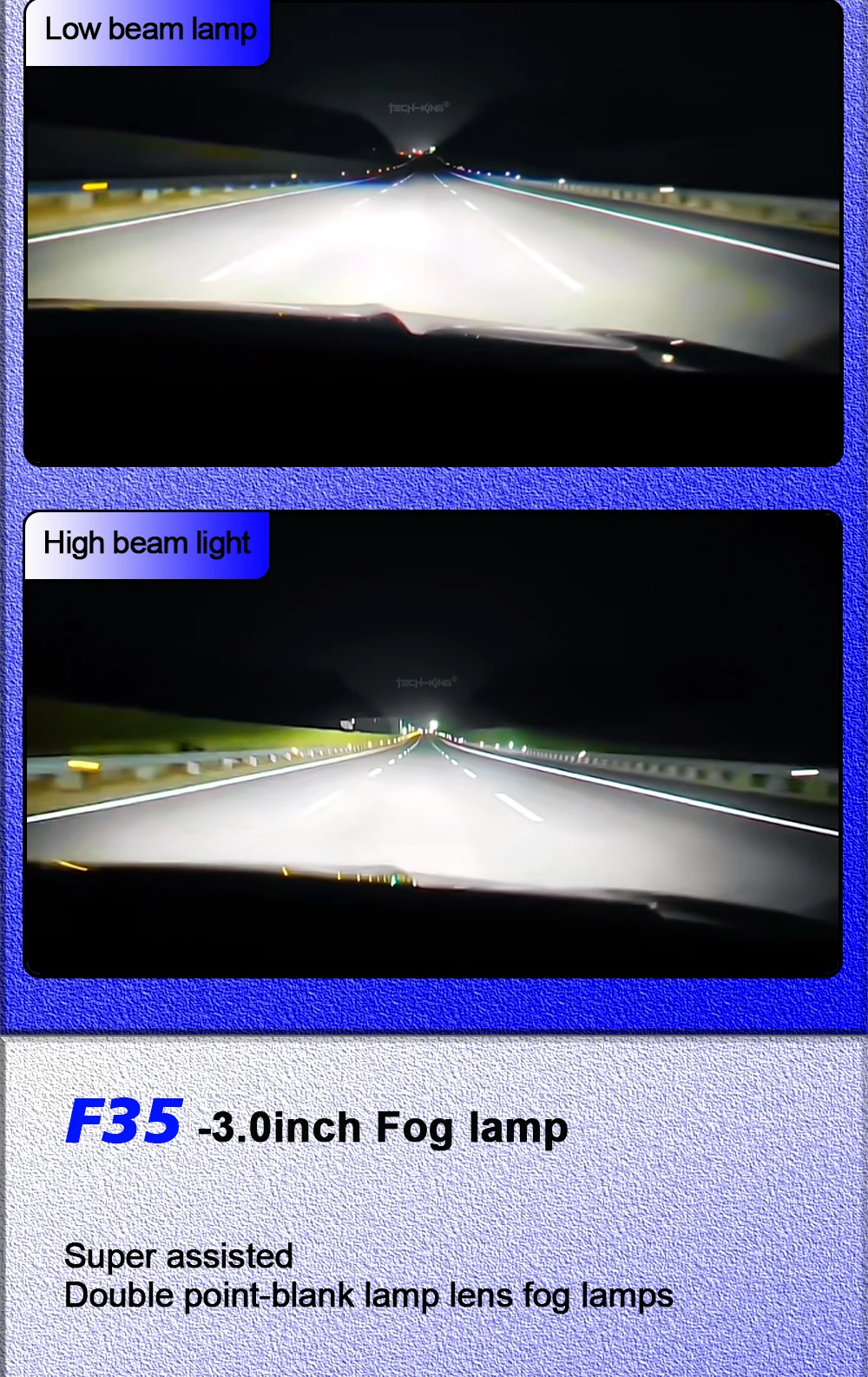 TECH-KING Custom 3.0 Inch Dual Beam Led Fog Lamp 12v 45w 70W 6000K Waterproof Universal Car Laser Fog Light 6000k Color Lens