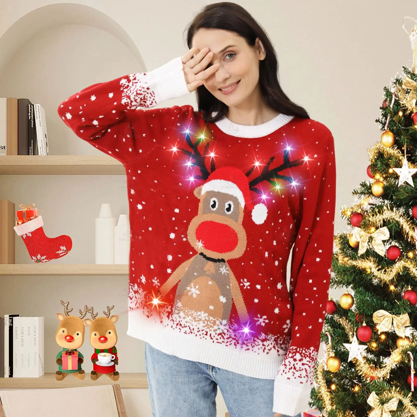 2025 Factory Custom Cotton Knitted Ugly Led Christmas Sweater