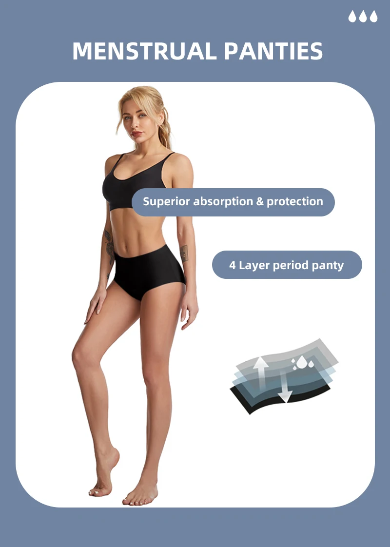4 Layers Period Panties No Pfas Disposable Menstrual Underwear Swimwear