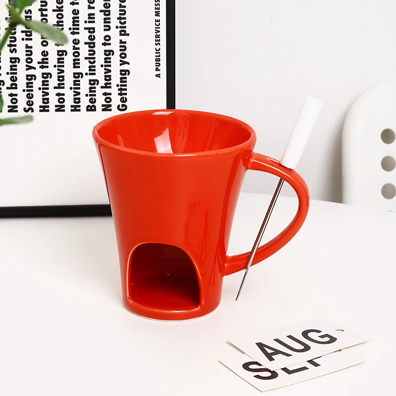 Personal Ceramic Porcelain Fondue Mug Porcelain Hot Chocolate Mug Cup with Heating Plate factory
