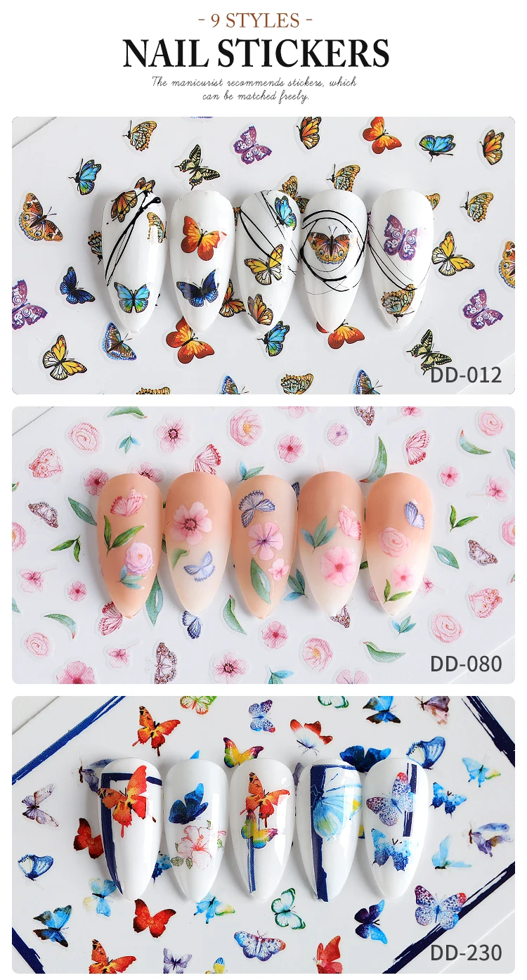 New Classic 3D Mixed Color Butterfly Flower Designers Nail Art Decals Stickers manufacture