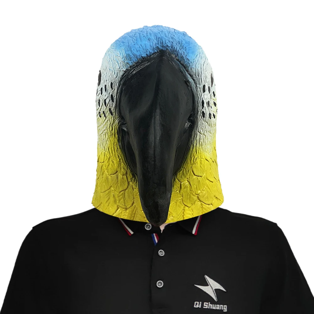 Party ] Vibrant Parrot Latex Mask - Funky & Realistic Animal Headgear For Halloween, Cosplay, Masquerade Parties & Pranks - Green, Blue & Orange Feathers With & Feet - Natural Latex Material - View #8
