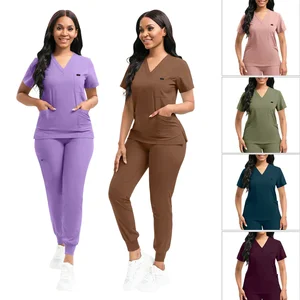 Breathable Women V-Neck Medical Scrubs Set Short Sleeved Nurse Uniforms Hospital Workwear Durable Nursing Suit for Medical Staff