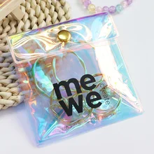 Resealable Custom Logo Printed Snap Closure PVC Holographic Clear Colored Plastic Bags With Button For Jewelry