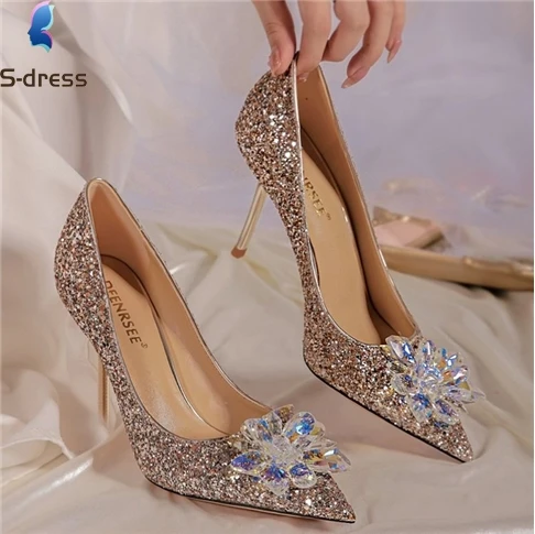 Y217233 Newest Cinderella Shoes Rhinestone High Heel Womens Pumps Pointed  Toe Woman Crystal Party Wedding Shoes For Women - Buy Women's Pumps,Wedding  Shoes,High Heel Product on 