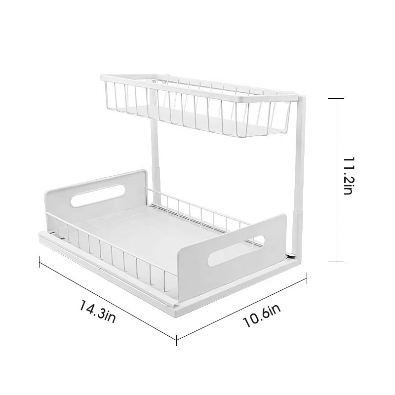 Modern Under Sink Organizer 2 Tier Sliding Drawer Storage Holders Rust Proof Metal Frame for Kitchen Cabinet
