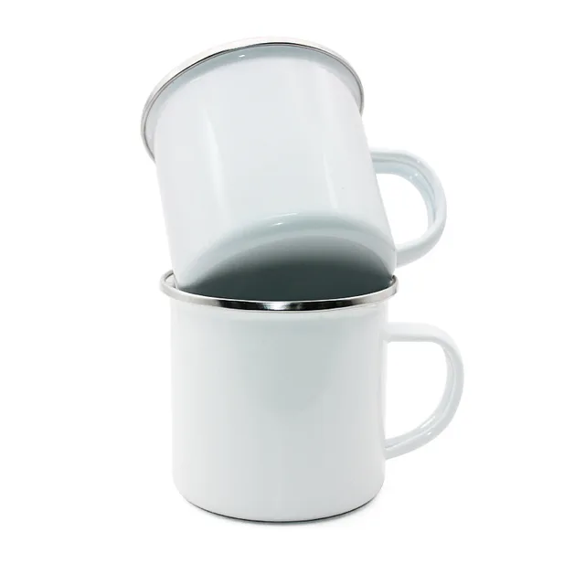 Heat transfer coating enamel cup mug blank stainless steel wrap silver edge enamel cup can be customized logo