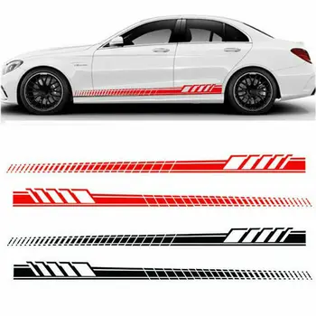 2pcs Universal Sports Racing Stripe Graphic Stickers Car Side Skirt Long Stripe Decoration Decals For Car Body