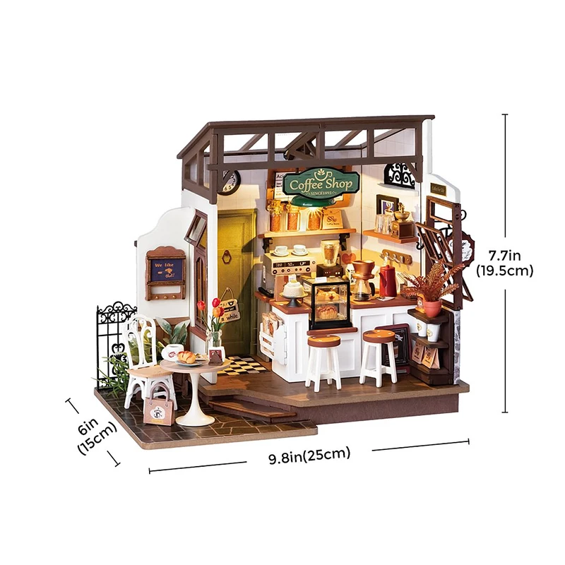 Robotime Rolife Handmade Kit DG162 Slow Life Cafe House 3D Wooden Puzzles DIY Miniature Dollhouse