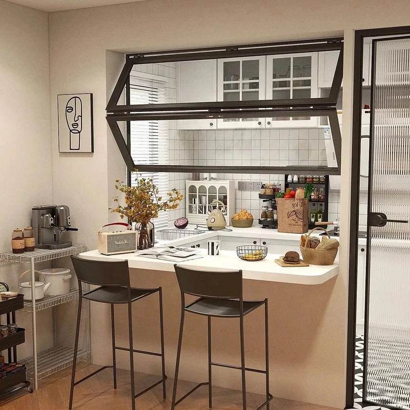 Kitchen Window Push up Sliding French Bi Fold Glass Balcony Fold up Windows Aluminum Vertical Sliding Folding Window