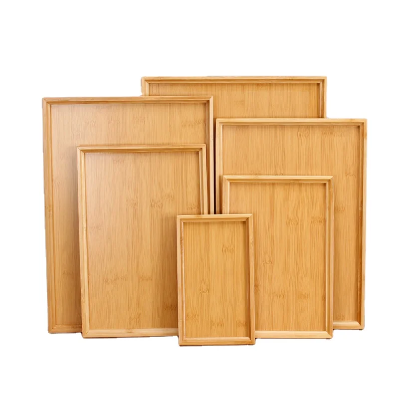 Bandejas Plastico Bandeja De Bambú Para Servir Con Asas, Bandeja Rectangular De Comida De Cocina Para Comer, Desayuno, Cena, Plato Decorativo Para Café, Té Y Bebida (13.8 X 8.7 X 2.0 In