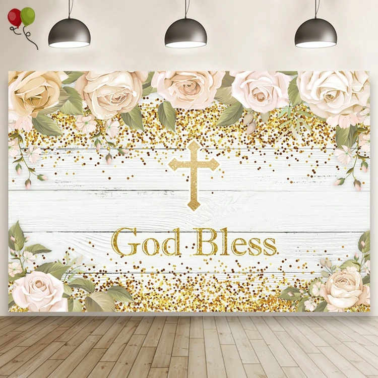 God Bless Baptism Backdrop Colorful Floral Cross First Holy Communion  Birthday Christening Party Cake Table Decor Banner H0242 - Buy God Bless  Baptism Backdrop Colorful Floral Cross First Holy Communion Birthday  Christening