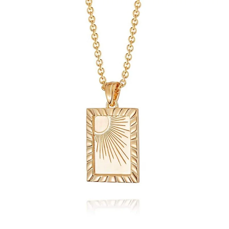 Gemnel Fashion 925 Sterling Silver 18k Yellow Gold Plate Rising Sun Frame Pendant Necklace