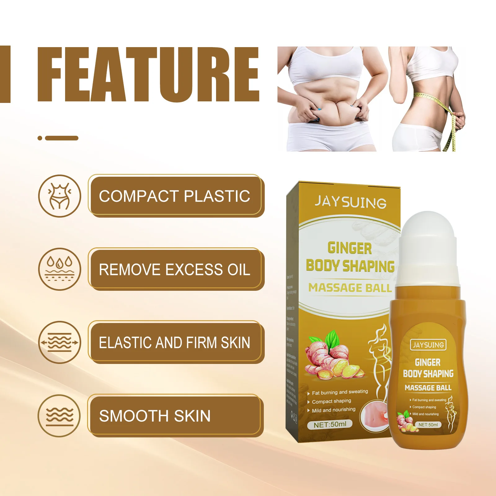 JAYSUING Body Massage Ball Weight Loss Fat Burning 7 Days Ginger Slimming Cream