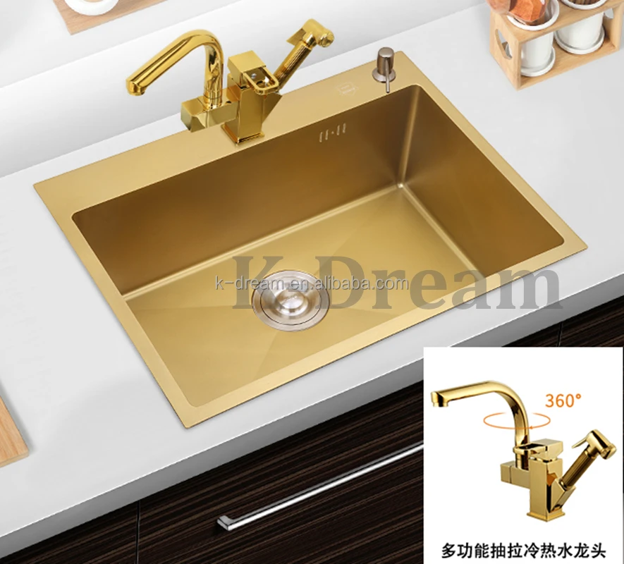 Luxury Style Black And Gold Kitchen Sink,High Quality Golden Stainless Steel Kitchen Sink - Buy ...