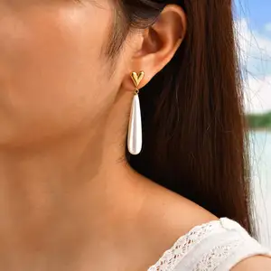 Minimalist Niche Design Jewelry Imitation Pearl Drop Earrings Women Stainless Steel Long Water Drop Earrings