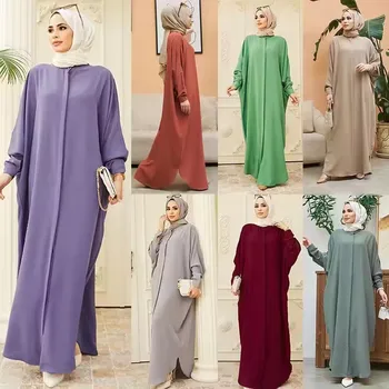 2024 Wholesale EID Ramadan Dubai Turkey Tunic Modest Abaya Islamic Clothing Robe Luxury Plain Muslim Women Dress Open Abaya