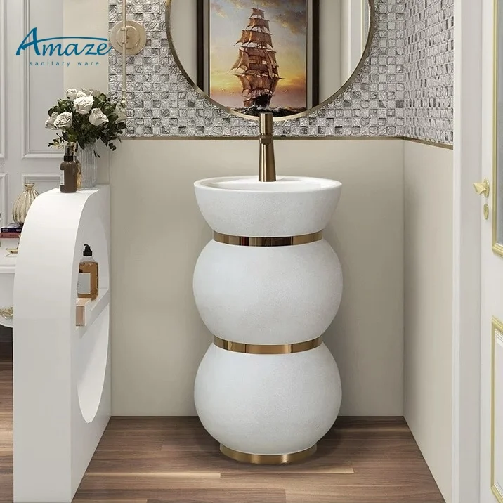 2024 New French creative art basin simple modern pedestal basin hotel bathroom one piece floor mounted wash hand basin