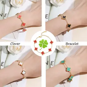 18K Gold Plated Clover Lucky Bracelet for Women Four Leaf Bracelets Cute Colorful Bracelets Trendy Jewelry Gifts for Women