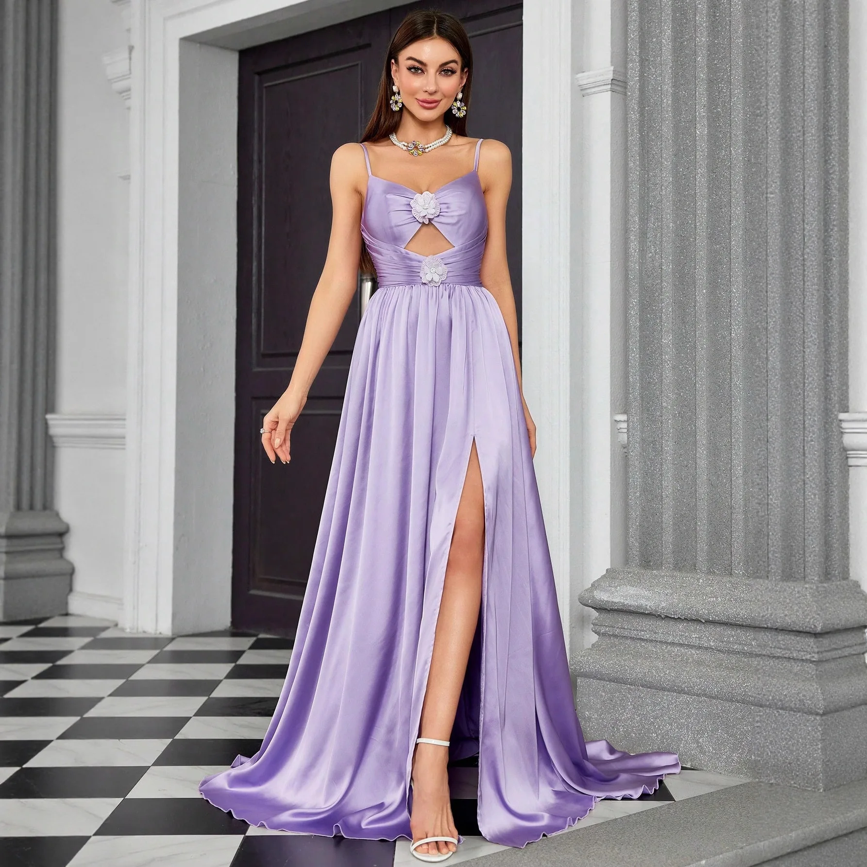 silver formal dress with sleeves Elegant Silver Sequin Evening Gown with Feather Accents