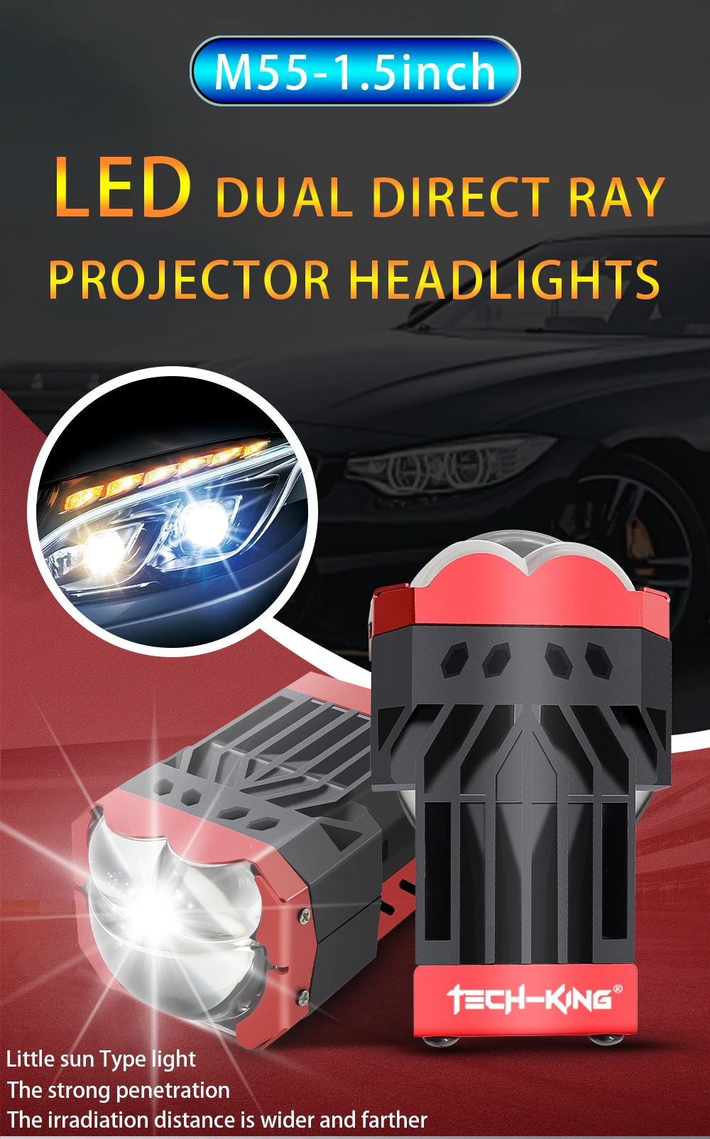 Car Headlight 6000K 1.5 Inch Dual Laser matrix Bi Led Lens Flat Cut off Compatible With Headlights Retrofit Projector Headlights