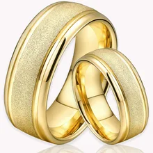 Tungsten 8mm Gold Tungsten Rings for Men Women Engagement Wedding Bands Sandblasted Finish Domed Comfort Fit
