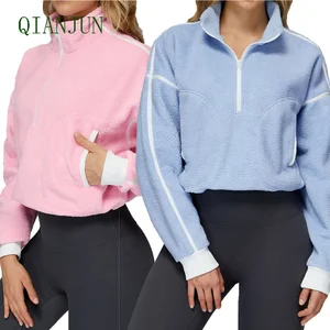 New Arrived Women Autumn Winter Keep Warm Loose Running Yoga Sports Hoodies Stand-up Collar Adjustable Drawstring Sweatshirt