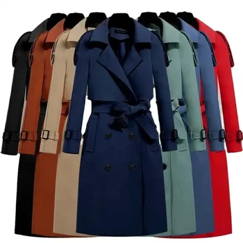 Plus Size Autumn Winter Wool Blends Coat Women Lapel Collar Double Breasted Coats Solid Slim Ladies Woolen Overcoat Outwear