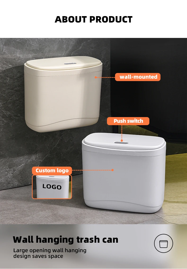 Wannuo Easy To Install Minimalist Style Wall-mounted Trash Can Push-button Waste Bins Easy To Clean Wall-mounted Trash Can details